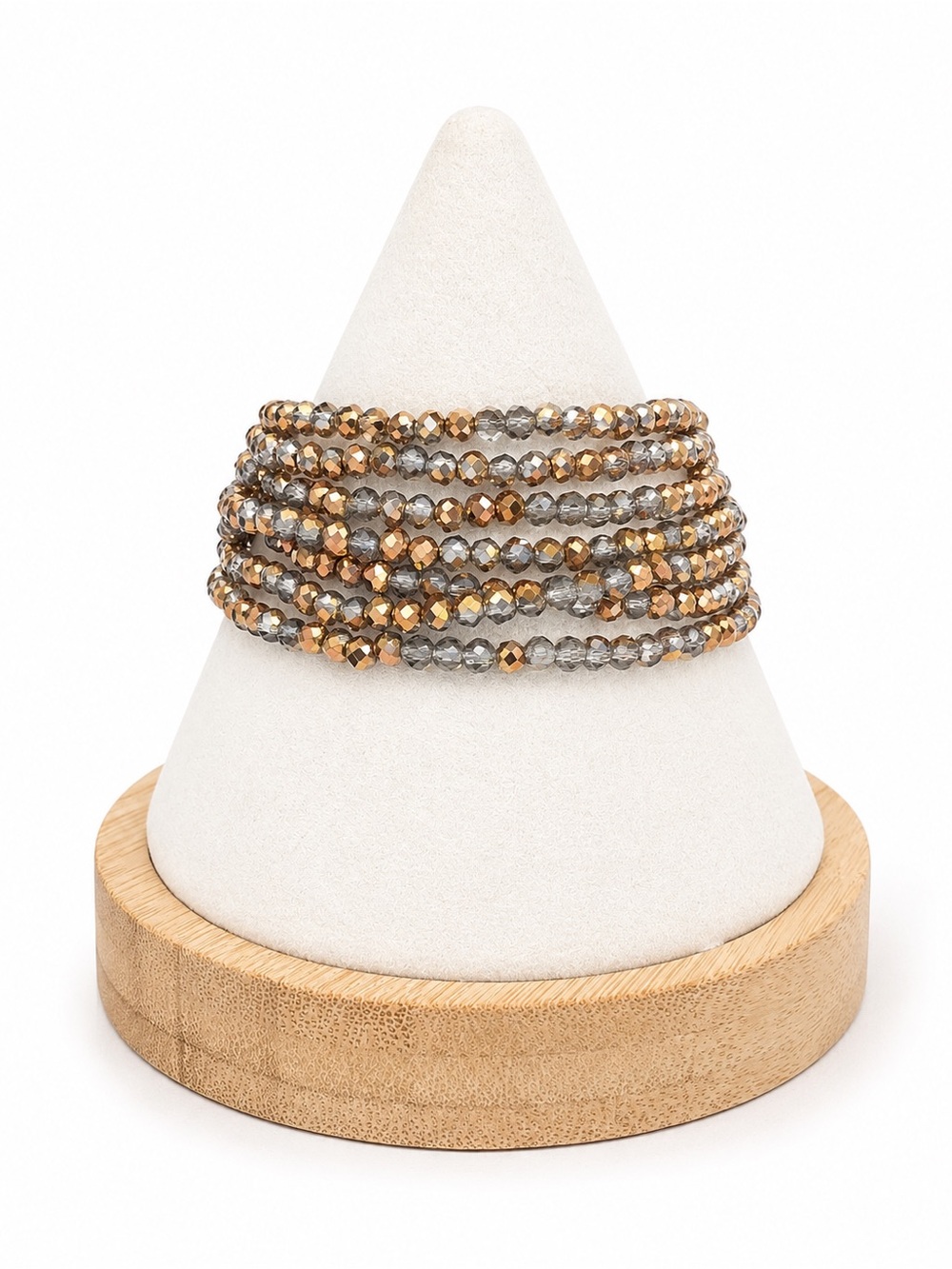 Gray & Bronze Crystal Wrap Bracelet Stack Boho Layered Stretch Sparkle Chic